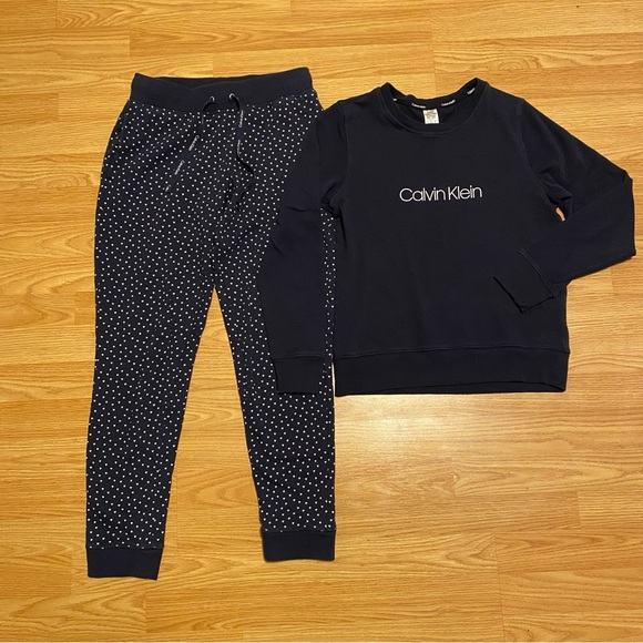 Calvin Klein pajama set size XS navy blue white cotton blend jogger long sleeve - Picture 1 of 14